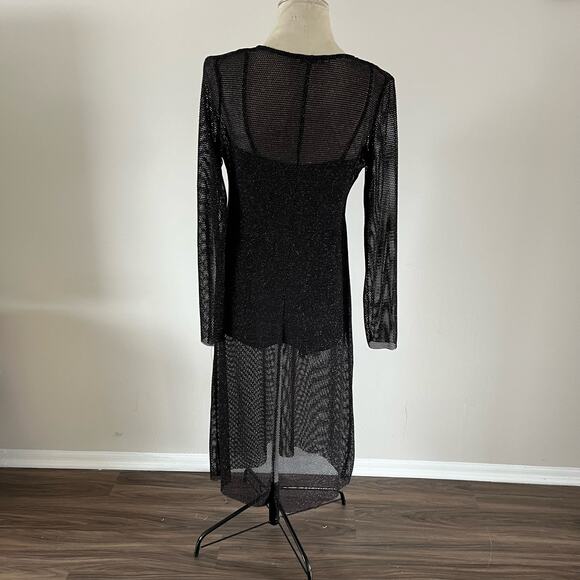 Zara Long Sleeve Metallic Mesh Overlay Midi Dress Sz M Whimsygoth Witchy - Picture 6 of 9